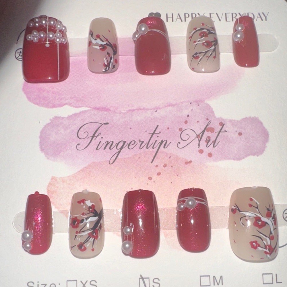 Red and Cream Nail Art Set